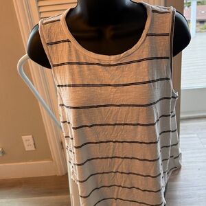 Women's Large Black and White Striped Sleeveless Top, Casual Lightweight